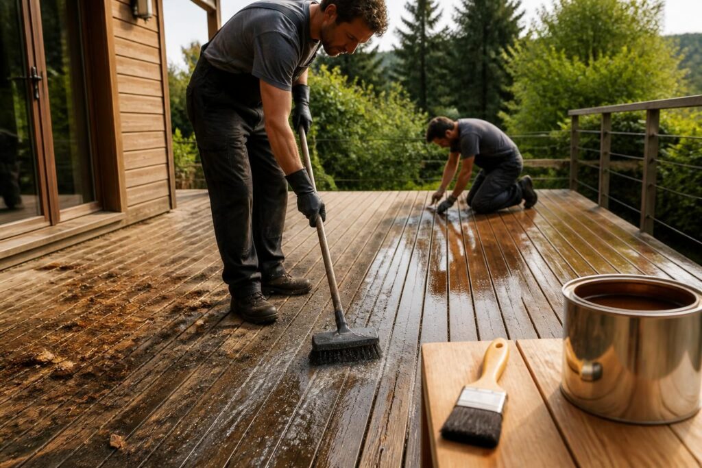 Entretenir une terrasse en bois : nettoyage, saturateur, réparations