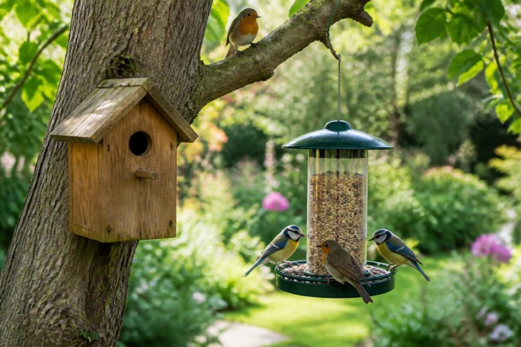 Installer un nichoir et une mangeoire pour les oiseaux du jardin