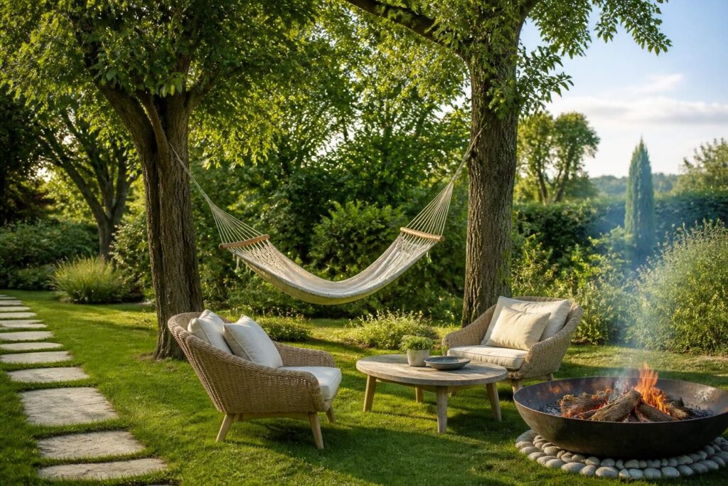 découvrez comment aménager une zone détente au jardin avec un hamac confortable, un salon de jardin convivial et un brasero chaleureux pour profiter pleinement de vos espaces extérieurs.