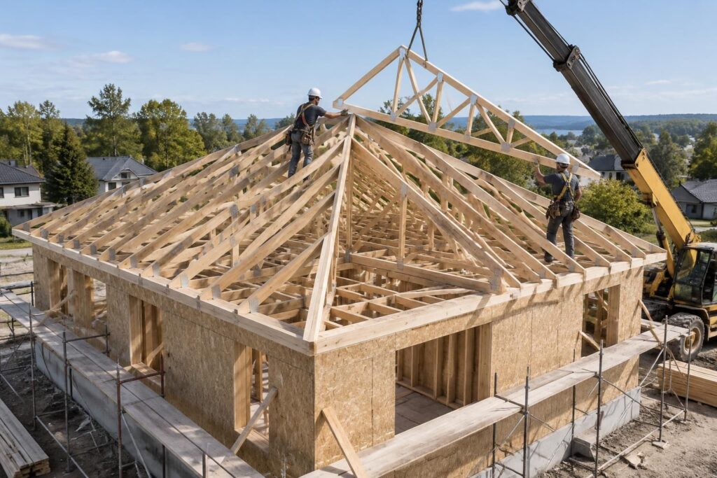 Poser des fermettes : guide pratique pour une toiture à 4 pentes
