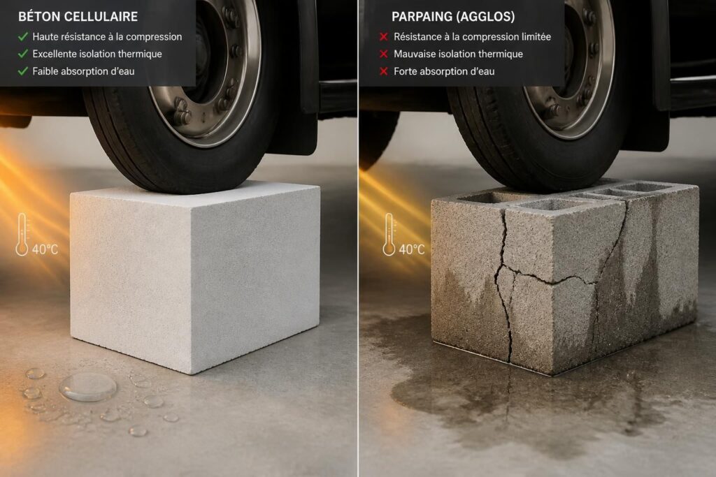 découvrez les performances du béton cellulaire en résistance au poids, à la chaleur et à l'eau, comparées à celles du parpaing, pour faire le meilleur choix dans vos constructions.