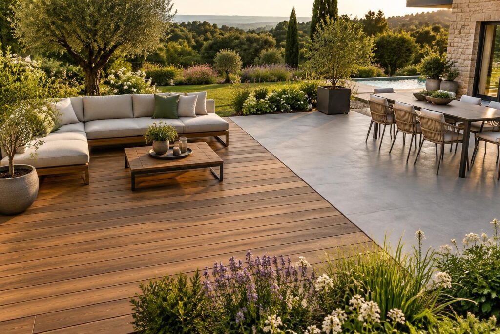 Aménager un extérieur terrasse en bois ou en résine pour votre jardin