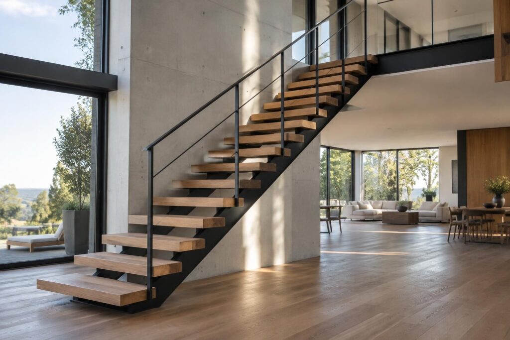 découvrez des escaliers contemporains en bois et métal qui allient lignes élégantes, matériaux durables et fonctionnalité pour sublimer votre intérieur.